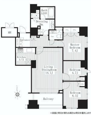 Floor plan. 3LDK, Price 89 million yen, Occupied area 85.16 sq m , Balcony area 7.63 sq m
