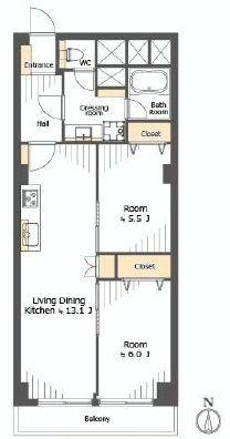 Floor plan. 2LDK, Price 37,800,000 yen, Footprint 57.5 sq m