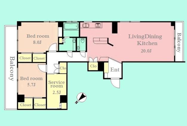 Floor plan. 2LDK + S (storeroom), Price 68 million yen, Footprint 98.4 sq m , Balcony area 15 sq m