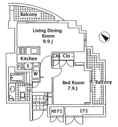 Floor plan. 1LDK, Price 55,800,000 yen, Occupied area 50.55 sq m , Balcony area 9.98 sq m