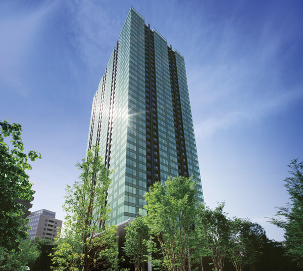 Features of the building.  [Appearance to wear the glass curtain wall] Roppongi and Shinjuku, etc., Oedo line connecting the city center main station to direct "Azabu" 4-minute walk from the station. The ground 38-storey high-rise tower is completed in the lush residences district District was Shinsei by redevelopment. (June 2009 shooting)