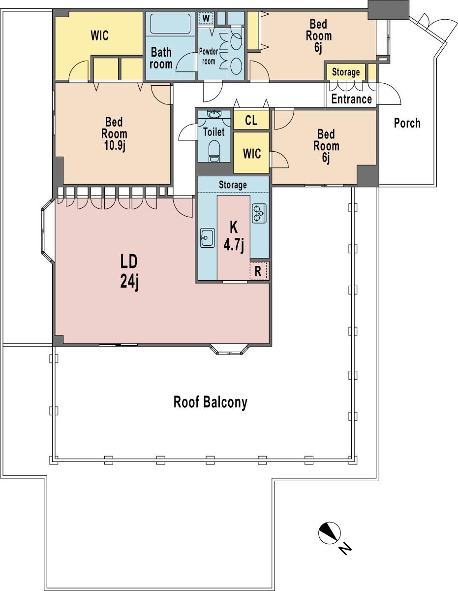 Floor plan. 3LDK, Price 185 million yen, Footprint 116.85 sq m , Balcony area 80.49 sq m