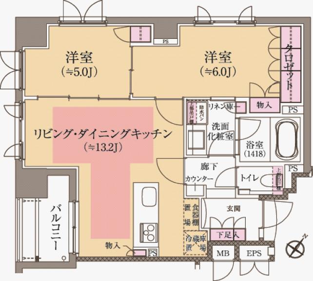 Floor plan. 3LDK, Price 76,900,000 yen, Occupied area 56.01 sq m , Balcony area 4.72 sq m