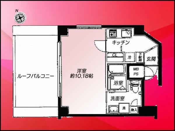 Floor plan. 1K, Price 30,800,000 yen, Occupied area 30.57 sq m , Balcony area 15.26 sq m floor plan