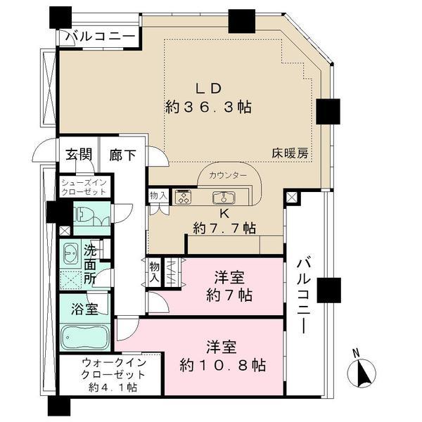 Floor plan. 2LDK, Price 130 million yen, Footprint 137.27 sq m , Balcony area 15.6 sq m