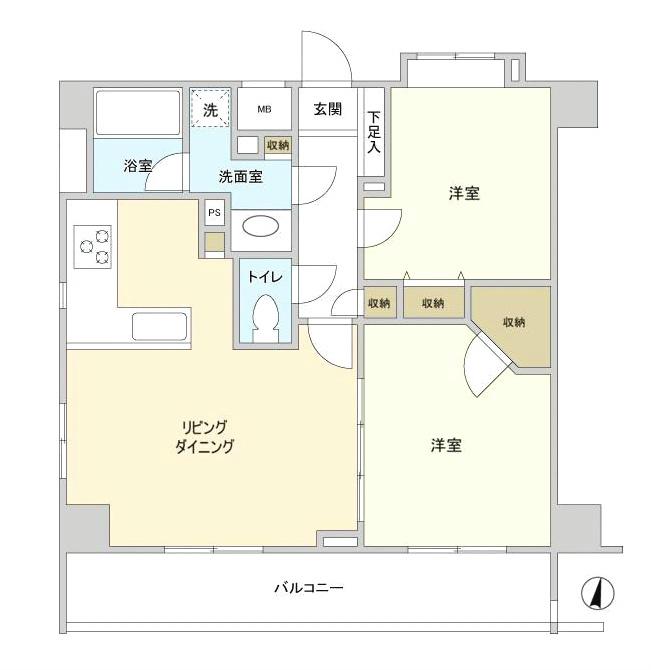 Floor plan. 2LDK, Price 42,600,000 yen, Occupied area 51.43 sq m , Balcony area 9.12 sq m