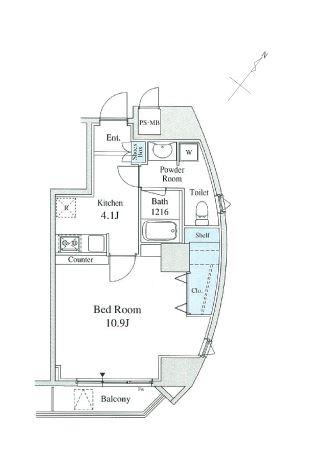 Floor plan. 1K, Price 42,800,000 yen, Occupied area 40.11 sq m , Balcony area 3.2 sq m