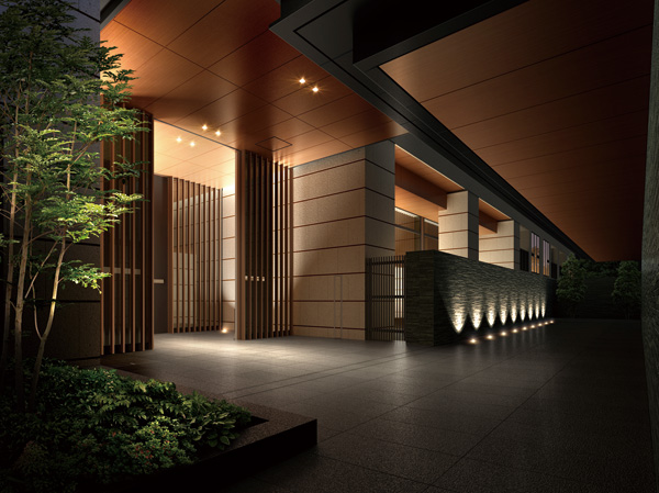 Shared facilities.  [Entrance Rendering CG] The previous approach reminiscent of a crawl-through doorway of the tea house, Spread the entrance before the space where we arranged symbol tree. While advancing the walking into the premises, Light and wind, And directs comfortable space where you can feel the transitory of time.