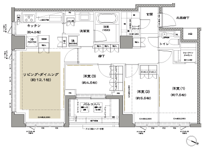 Floor: 3LDK + WIC + SC, occupied area: 86.11 sq m, Price: 131 million yen, currently on sale