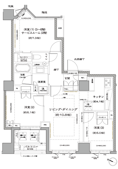 Floor: 3LDK + WIC (3 ~ 6th floor) / 2LDK + S + WIC (2 floor), the occupied area: 72.97 sq m, price: 96 million yen, currently on sale