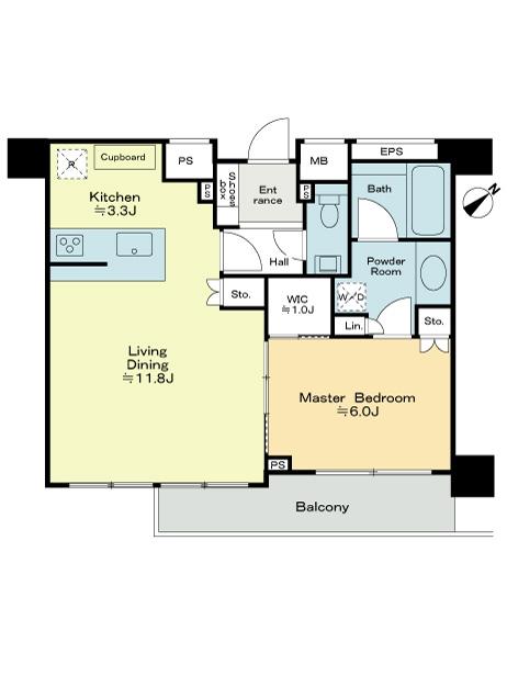 Floor plan. 1LDK, Price 55 million yen, Occupied area 49.82 sq m , Balcony area 6 sq m