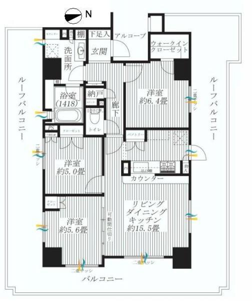 Floor plan. 3LDK, Price 62,800,000 yen, Footprint 76.3 sq m , Balcony area 15.79 sq m