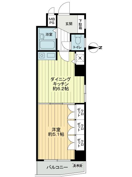 Floor plan. 1DK, Price 22,800,000 yen, Occupied area 32.48 sq m , Balcony area 3.12 sq m 1DK ・ Storage room