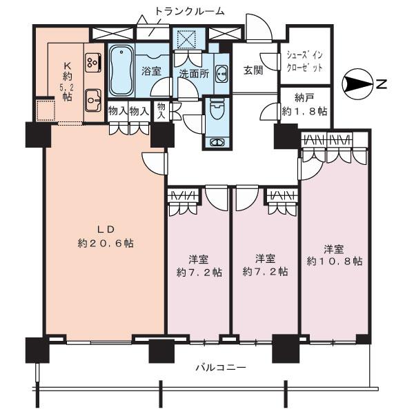 Floor plan. 3LDK, Price 120 million yen, Footprint 122.67 sq m , Balcony area 19.48 sq m