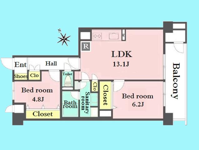 Floor plan. 2LDK, Price 31,800,000 yen, Footprint 60.7 sq m , Balcony area 8.1 sq m