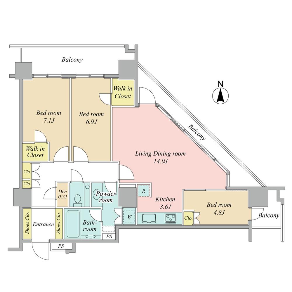 Floor plan. 3LDK, Price 68,800,000 yen, Footprint 91.2 sq m , Balcony area 23.84 sq m