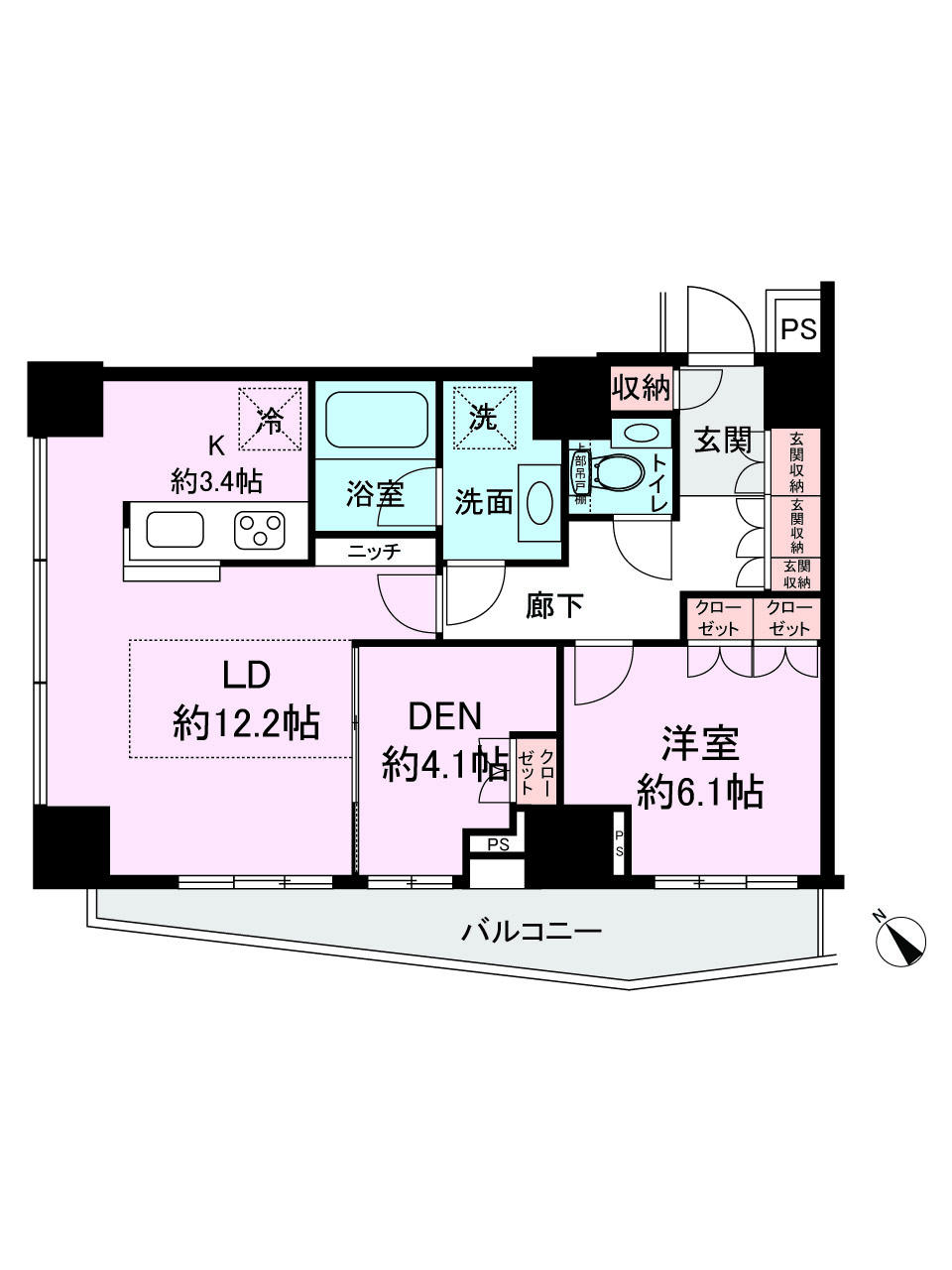 Floor plan. 1LDK + S (storeroom), Price 87,100,000 yen, Occupied area 64.86 sq m , Balcony area 9.8 sq m