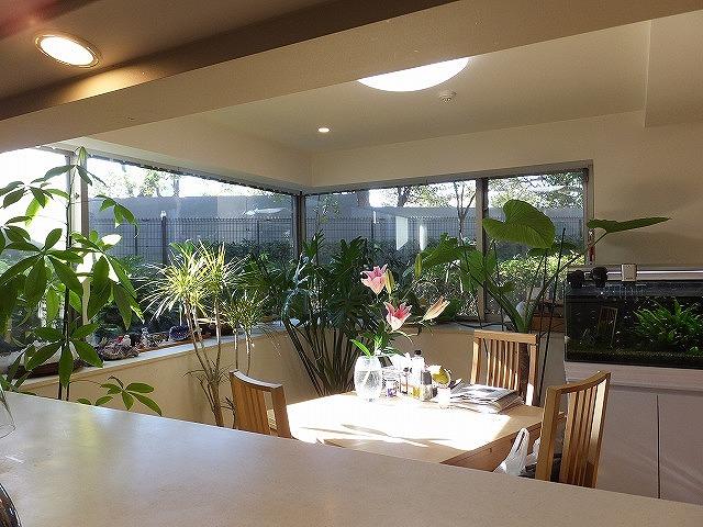 Kitchen. Green views from the dining room of the bay window, You can comfortably eat it