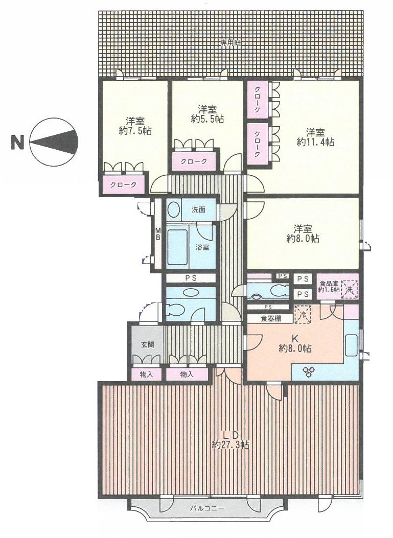 Floor plan. 4LDK, Price 99,800,000 yen, Footprint 150.98 sq m , Balcony area 6.09 sq m