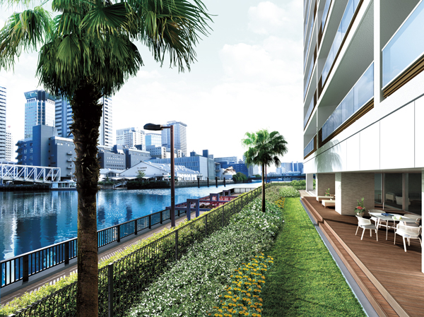 Features of the building.  [Canal Terrace Rendering CG] The external space on the east side overlooking the Canal the "Canal Terrace". While watching the sparkle of the water surface of the front, You can slowly relax.