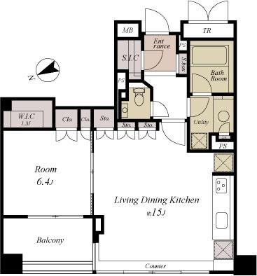 Floor plan. 1LDK, Price 56,500,000 yen, Occupied area 54.73 sq m