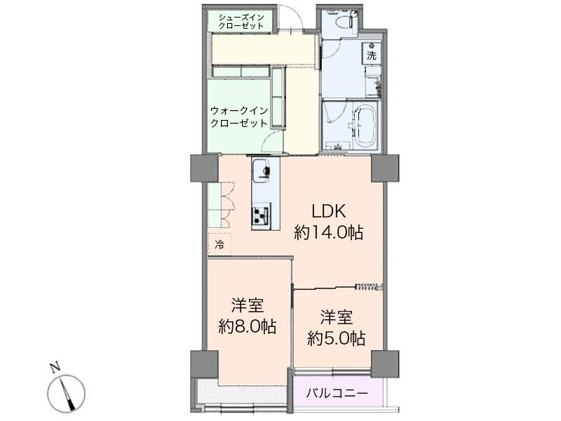 Floor plan. 2LDK, Price 62,800,000 yen, Occupied area 75.83 sq m , Balcony area 3.78 sq m