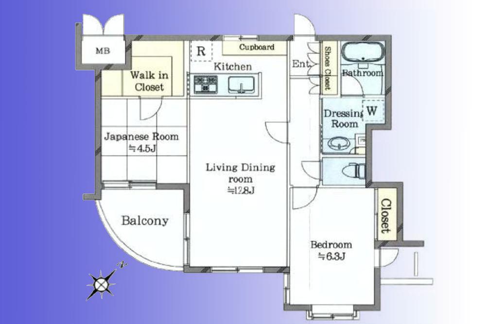 Floor plan. 2LDK, Price 44,980,000 yen, Footprint 55.2 sq m angle room high-grade apartment