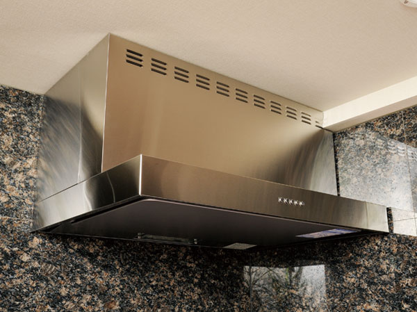 Kitchen.  [Slim range hood] Sucking the smoke and smell a strong power. It has adopted the current plate that can be washed easily removable in the inlet.