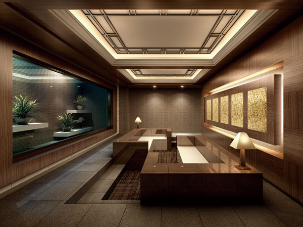 Shared facilities.  [Lounge] Lounge with the opening of the dry area side features specifications such as relief, Remembering the room in the vertical direction of the space, Coupled with the light wall of indirect lighting, We have created a depth and a unique look. (Lounge Rendering CG)