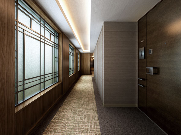 Shared facilities.  [Corridor] Mansion feeling of Azabu unique to appear by the quality of the chosen material, Increase the mansion serving as presence of longing. Story of the "individual" is it a fearless when, Or accompanied by a neat is, It exudes a calm impression. (Corridor Rendering CG)