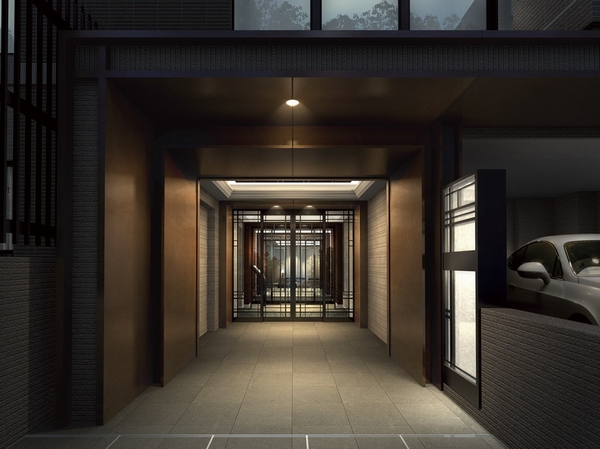 Other. Entrance Rendering CG. It deepens the calm of a private residence by the design, which was set back from the road. Oriage ceiling Ya, Cosmetic lattice that has been adopted in the design of auto door is beautiful and impressive