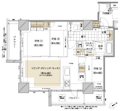 Floor: 3LDK + trunk room, the area occupied: 63.49 sq m, Price: TBD