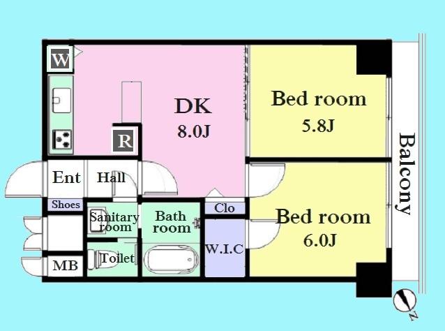 Floor plan. 2DK, Price 24,800,000 yen, Occupied area 43.31 sq m