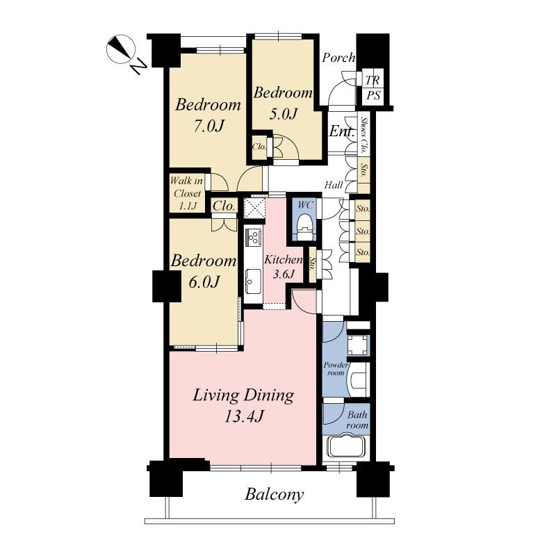 Floor plan. 3LDK, Price 55,800,000 yen, Occupied area 82.77 sq m , Balcony area 11.05 sq m