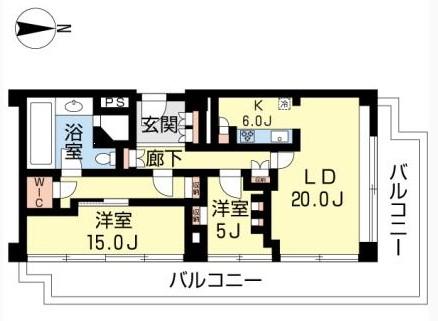 Floor plan. 2LDK, Price 108 million yen, Footprint 124.34 sq m , Balcony area 29.83 sq m