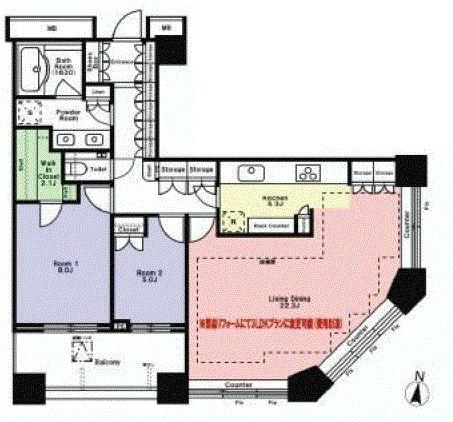Floor plan. 2LDK+S, Price 99 million yen, Occupied area 95.11 sq m , Balcony area 8.76 sq m