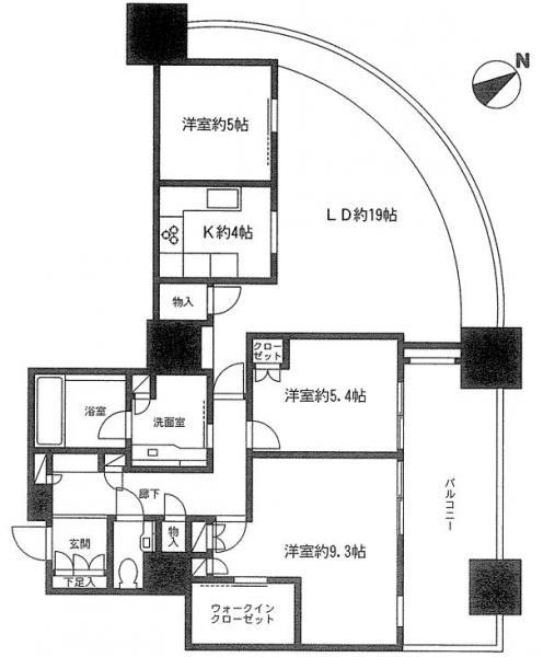 Floor plan. 3LDK, Price 96,800,000 yen, Occupied area 97.46 sq m , Balcony area 8.76 sq m