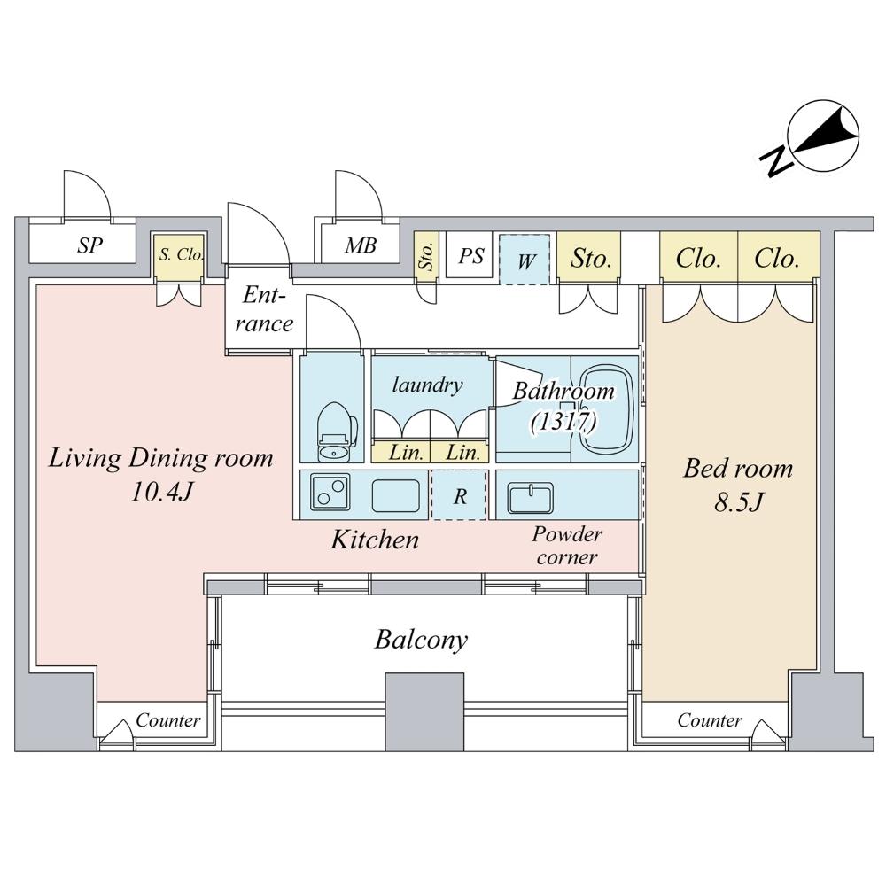 Floor plan. 1LDK, Price 39,800,000 yen, Occupied area 53.02 sq m , Balcony area 8.09 sq m