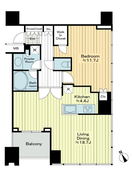 Floor plan. 1LDK, Price 108 million yen, Occupied area 75.17 sq m , Balcony area 6 sq m