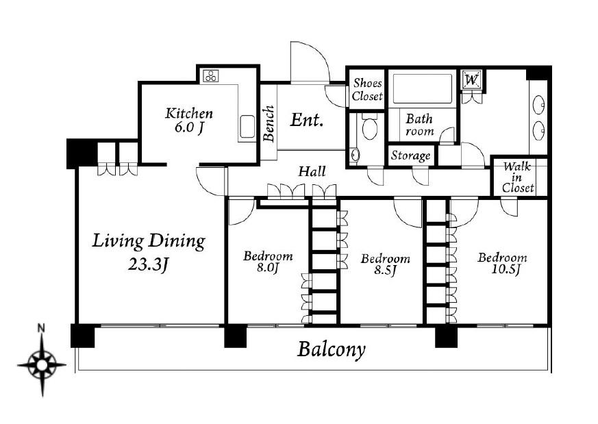 Floor plan. 3LDK, Price 108 million yen, Footprint 137.44 sq m , Balcony area 24.81 sq m all room 8 pledge more of the large-scale floor plan. Storage is also rich.