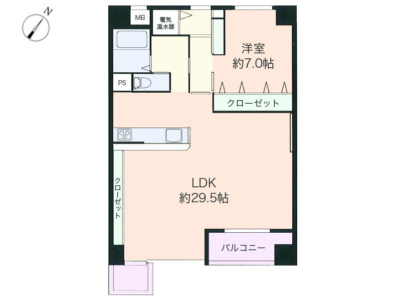 Floor plan. 1LDK, Price 38,900,000 yen, Occupied area 69.73 sq m , Balcony area 5.25 sq m