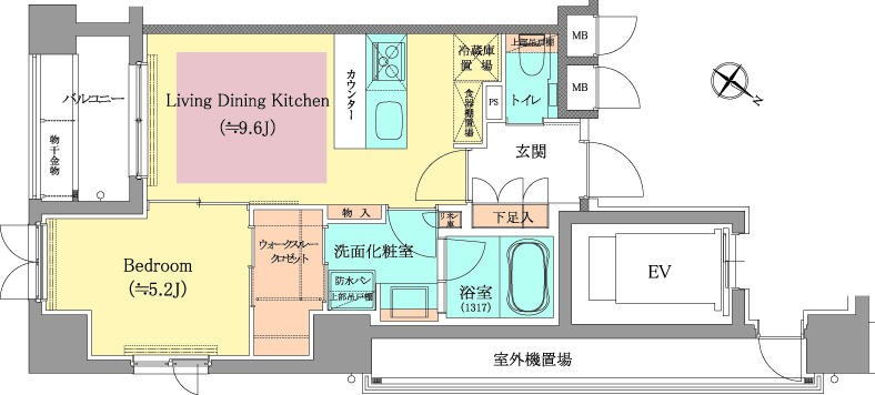 Floor plan. 1LDK, Price 48,200,000 yen, Occupied area 38.85 sq m , Balcony area 4.56 sq m