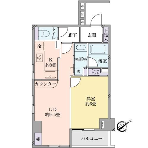 Floor plan. 1LDK, Price 34,800,000 yen, Occupied area 42.66 sq m , Balcony area 3.24 sq m