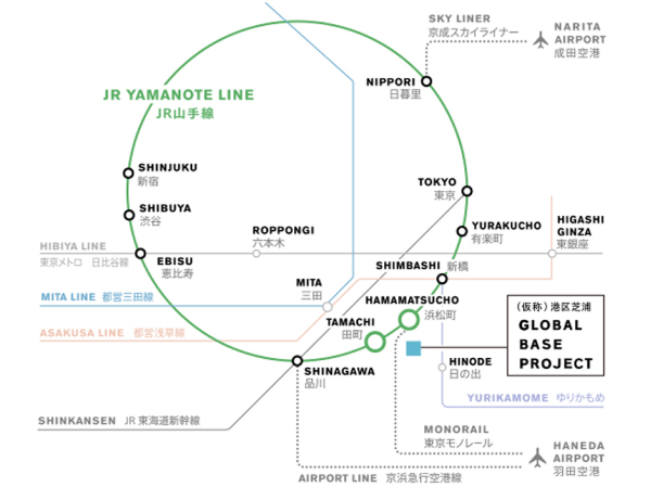 JR Yamanote Line ・ Keihin Tohoku Line "Tamachi" station a 10-minute walk JR Yamanote Line ・ Keihin Tohoku line "Hamamatsu-cho" station walk 11 minutes (8 minutes from the deck) Tokyo Monorail "Monorail Hamamatsu-cho" station 11 minutes' walk Toei Mita Line ・ Asakusa "Mita" station a 10-minute walk Yurikamome "sunrise" Station 8-minute walk Toei Oedo Line ・ Asakusa "Daimon" station 14 mins