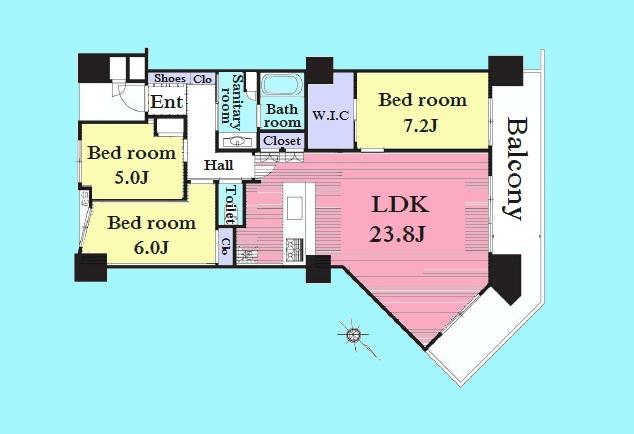 Floor plan. 3LDK, Price 67,900,000 yen, Occupied area 89.86 sq m , Balcony area 18.36 sq m