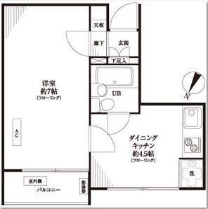Floor plan. 1DK, Price 17.8 million yen, Occupied area 26.38 sq m , Balcony area 2.6 sq m