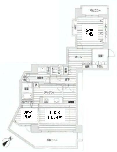Floor plan. 2LDK, Price 85,800,000 yen, Occupied area 91.41 sq m , Balcony area 19.84 sq m