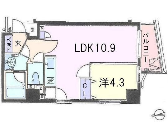 Floor plan. 1LDK, Price 37,800,000 yen, Occupied area 38.49 sq m , Balcony area 3.18 sq m