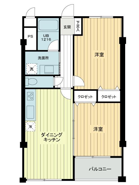 Floor plan. 2DK, Price 26,800,000 yen, Occupied area 45.36 sq m , Balcony area 2.4 sq m