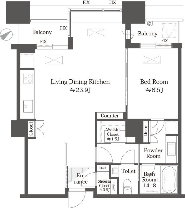 Floor plan. 1LDK, Price 100 million yen, Occupied area 69.51 sq m , Balcony area 6.47 sq m